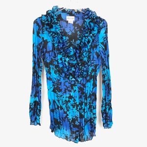Toffee Apple Blue Black Ruffle Collar Crinkle Top
